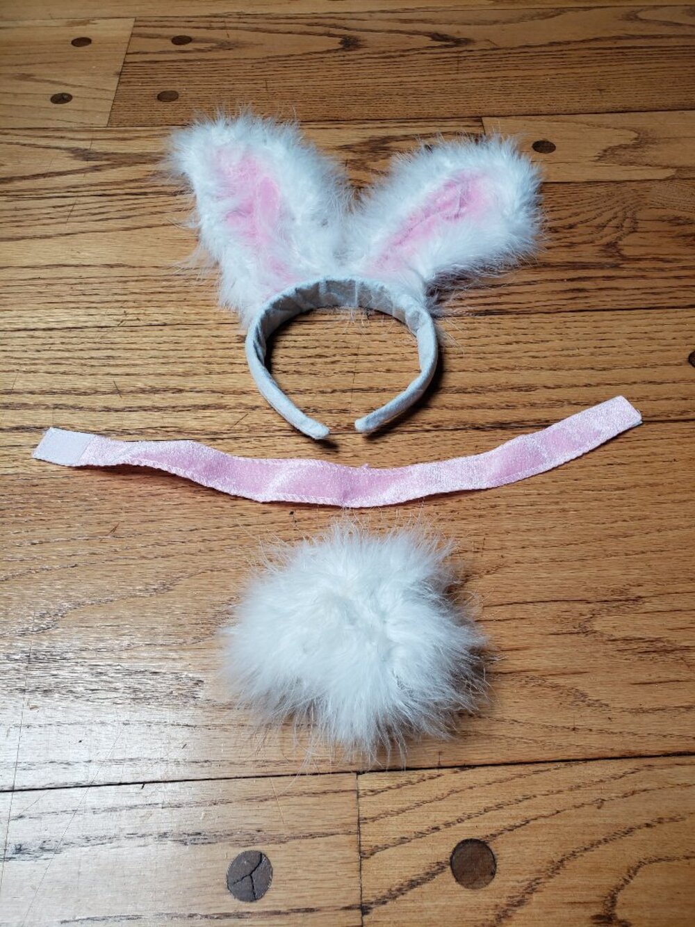 Pink Fluffy Bunny Costume Accessories Set Rabbit Ears Headband Tail Choker